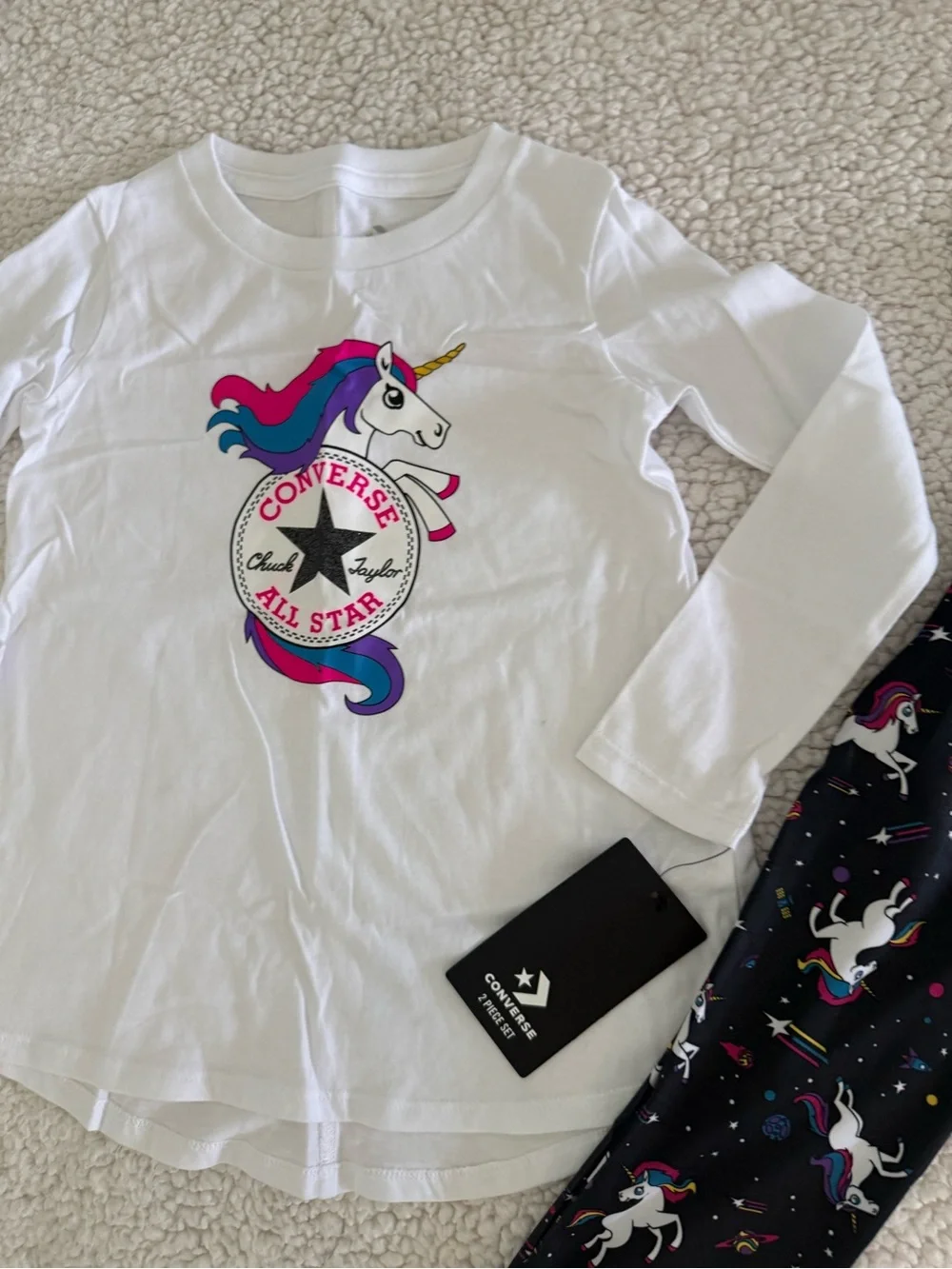 New Sz 4T Converse Girls Unicorn Set - White & Black shirt, leggings